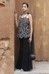 Nitisha Kashyap Official_Black Georgette, Net, Silk Mirrors, Embroidery, Floral Peplum Kurta Gharara Set _Online_at_Aza_Fashions