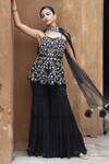 Buy_Nitisha Kashyap Official_Black Georgette, Net, Silk Mirrors, Embroidery, Floral Peplum Kurta Gharara Set _Online_at_Aza_Fashions