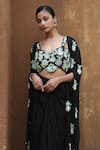 Buy_Nitisha Kashyap Official_Black Crepe, Georgette Sequins, Mirrors Floral Embroidered Cape Skirt Set _Online_at_Aza_Fashions