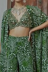 Shop_Arpita Mehta_Green Georgette Print Floral V Neck Mirror Embroidered Blouse And Gharara Set  _Online_at_Aza_Fashions