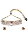 Auraa Trends_Red Diamonds, Pearls Kundan Studded Choker Set _at_Aza_Fashions