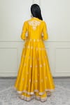 Shop_Sheetal Batra_Yellow Organza, Crushed Cotton, Chanderi Mandarin Collar Anarkali Set _at_Aza_Fashions