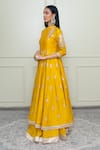 Sheetal Batra_Yellow Organza, Crushed Cotton, Chanderi Mandarin Collar Anarkali Set _Online_at_Aza_Fashions