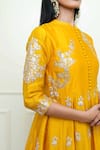 Buy_Sheetal Batra_Yellow Organza, Crushed Cotton, Chanderi Mandarin Collar Anarkali Set _Online_at_Aza_Fashions