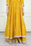 Shop_Sheetal Batra_Yellow Organza, Crushed Cotton, Chanderi Mandarin Collar Anarkali Set _Online_at_Aza_Fashions