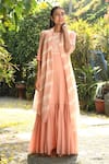 Buy_Rekha Agra_Pink Cotton Slub Round Layered Long Kurta With Dupatta _at_Aza_Fashions