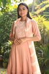 Rekha Agra_Pink Cotton Slub Round Layered Long Kurta With Dupatta _Online_at_Aza_Fashions