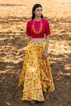 Buy_Rang Swati Vijaivargie_Yellow Silk Chanderi Round Printed Lehenga Set _at_Aza_Fashions