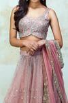 Izzumi Mehta_Pink Lehenga And Blouse Organza Dupatta Net Leaf Neck Embellished Bridal Set _Online_at_Aza_Fashions