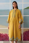 Buy_Ikai_Yellow Thin Chanderi Round Flared Midi Dress  _at_Aza_Fashions