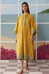 Ikai_Yellow Thin Chanderi Round Flared Midi Dress  _Online_at_Aza_Fashions