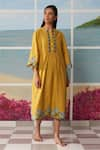 Buy_Ikai_Yellow Thin Chanderi Round Flared Midi Dress  _Online_at_Aza_Fashions