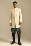 Dhruv Vaish_White Silk Short Sherwani  _Online_at_Aza_Fashions