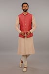 Buy_Vanshik_Maroon Cotton Silk Embroidered Bundi And Kurta Set _at_Aza_Fashions