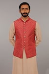 Vanshik_Maroon Cotton Silk Embroidered Bundi And Kurta Set _Online_at_Aza_Fashions