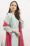 Vrinda by Pundrik Dubey_Blue Kurta And Dupatta Chanderi Silk Round Printed Set _Online_at_Aza_Fashions