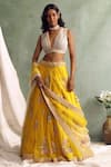 Priyanka Jain_Yellow Organza V Neck Embroidered Lehenga Set _Online_at_Aza_Fashions