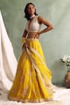 Buy_Priyanka Jain_Yellow Organza V Neck Embroidered Lehenga Set _Online_at_Aza_Fashions