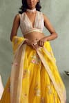 Shop_Priyanka Jain_Yellow Organza V Neck Embroidered Lehenga Set _Online_at_Aza_Fashions