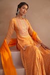 Aneesh Agarwaal_Yellow Chinon Chiffon Abstract Print, Mirror And Thread Round Kurta Sharara Set _Online_at_Aza_Fashions