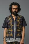 Buy_House Of Three_Black Cotton Poplin Jewel Dravida Print Shirt _at_Aza_Fashions