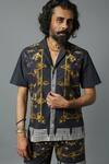 Buy_House Of Three_Black Cotton Poplin Jewel Dravida Print Shirt _Online_at_Aza_Fashions