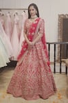 Buy_Kalighata_Red Raw Silk Embroidered Floral Sweetheart Zardozi Bridal Lehenga Set  _at_Aza_Fashions