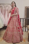 Kalighata_Red Raw Silk Embroidered Floral Sweetheart Zardozi Bridal Lehenga Set  _Online_at_Aza_Fashions