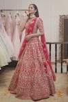 Buy_Kalighata_Red Raw Silk Embroidered Floral Sweetheart Zardozi Bridal Lehenga Set  _Online_at_Aza_Fashions