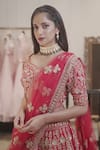 Shop_Kalighata_Red Raw Silk Embroidered Floral Sweetheart Zardozi Bridal Lehenga Set  _Online_at_Aza_Fashions