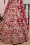 Kalighata_Red Raw Silk Embroidered Floral Sweetheart Zardozi Bridal Lehenga Set  _at_Aza_Fashions