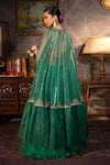 Shop_Laxmishriali_Emerald Green Organza And Embroidery Digital Ruffled Cape Lehenga Set _at_Aza_Fashions