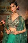 Laxmishriali_Emerald Green Organza Print And Embroidery Ruffled Cape Lehenga Set For Women_Online_at_Aza_Fashions