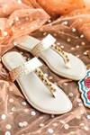 Buy_Modanta Footwear_Cream Ghungroo Embellished T Strap Flats _at_Aza_Fashions