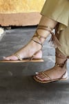 Buy_PREET KAUR_Brown Embellished Stud Tie Up Flats _at_Aza_Fashions