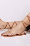 Buy_PREET KAUR_Brown Embellished Stud Tie Up Flats _Online_at_Aza_Fashions