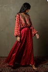 Shop_RI.Ritu Kumar_Red Silk Satin Embroidered Floral Pattern V Neck Top And Palazzo Set _Online_at_Aza_Fashions