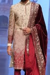 Buy_Soniya G_Wine Raw Silk Embroidery Floral Sherwani Set _Online_at_Aza_Fashions