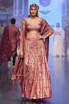 Buy_Soniya G_Maroon Pure Silk Blend And Embroidery Foil V Neck Lehenga Set _at_Aza_Fashions