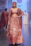 Soniya G_Maroon Pure Silk Blend And Embroidery Foil V Neck Lehenga Set _Online_at_Aza_Fashions