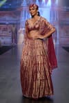 Buy_Soniya G_Maroon Pure Silk Blend And Embroidery Foil V Neck Lehenga Set _Online_at_Aza_Fashions