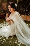 Shop_Gul By Aishwarya_White Saree Organza And Blouse Net & Placement With  _Online_at_Aza_Fashions