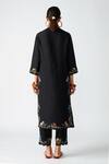 Shop_Payal Pratap_Black Linen Floral Motifs, Thread Work Moarea Embroidered Kurta And Pant Set _at_Aza_Fashions