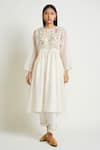 Buy_Payal Pratap_White Kurta Chanderi Pant Cotton Linen Embroidery Round And Set  _at_Aza_Fashions