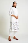 Payal Pratap_White Cotton Handloom Embroidery Band Collar Kurta And Pant Set  _Online_at_Aza_Fashions