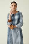 Buy_Payal Pratap_Blue Cotton Handloom Print Checkered Notched Carl Kurta And Pant Set  _Online_at_Aza_Fashions