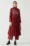 Buy_Payal Pratap_Maroon Embroidery Round Frisco Kurta And Palazzo Pant Set  _at_Aza_Fashions