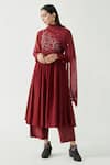 Payal Pratap_Maroon Embroidery Round Frisco Kurta And Palazzo Pant Set  _Online_at_Aza_Fashions