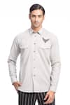Rohit Gandhi + Rahul Khanna_Grey Linen Embroidery Zipper Shirt _Online_at_Aza_Fashions
