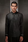 Rohit Gandhi + Rahul Khanna_Black Linen Embroidered Leather Applique Work Shirt _Online_at_Aza_Fashions